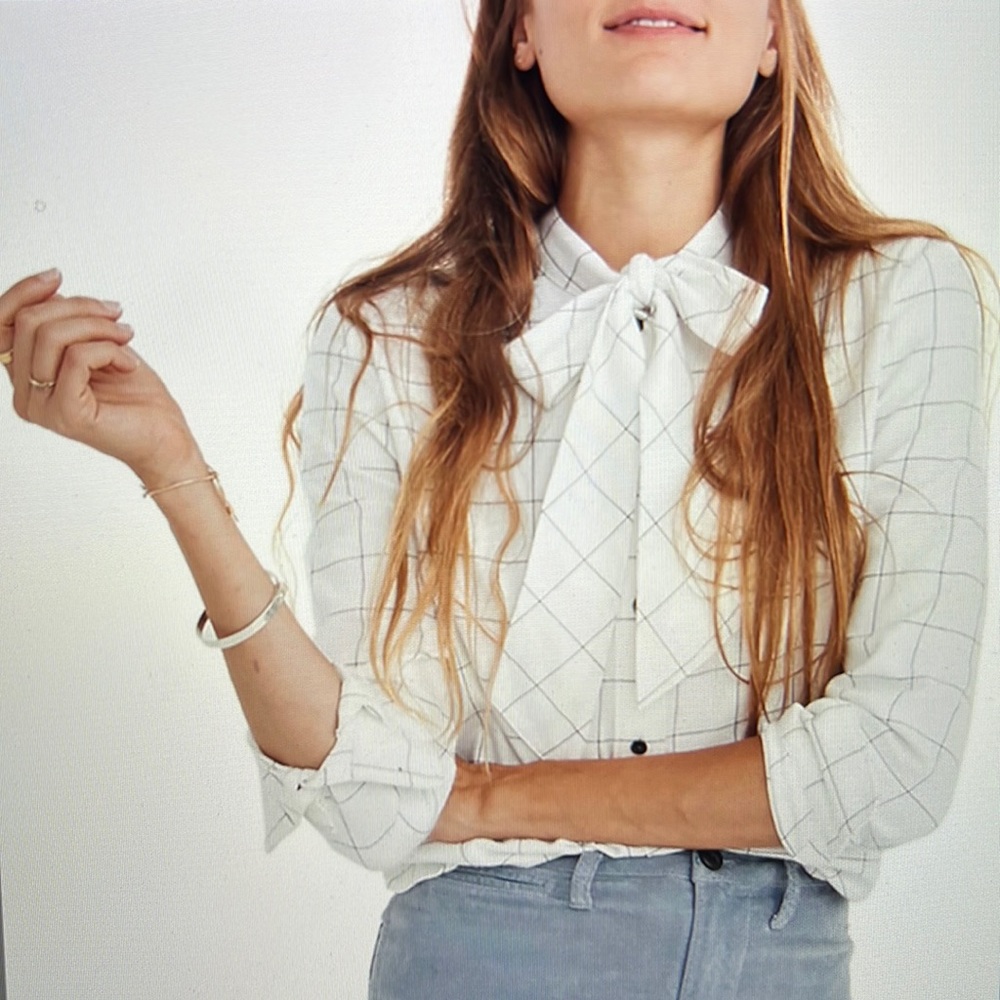 Madewell Flannel Tie-neck Shirt in Windowpane